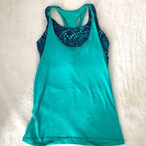 Lulu lemon blue and green tank with built in lightly padded bra